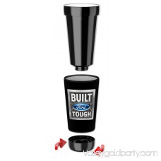 Mugzie 12-Ounce Low Ball Tumbler Drink Cup with Removable Insulated Wetsuit Cover - Ford Built Tough Logo (black)